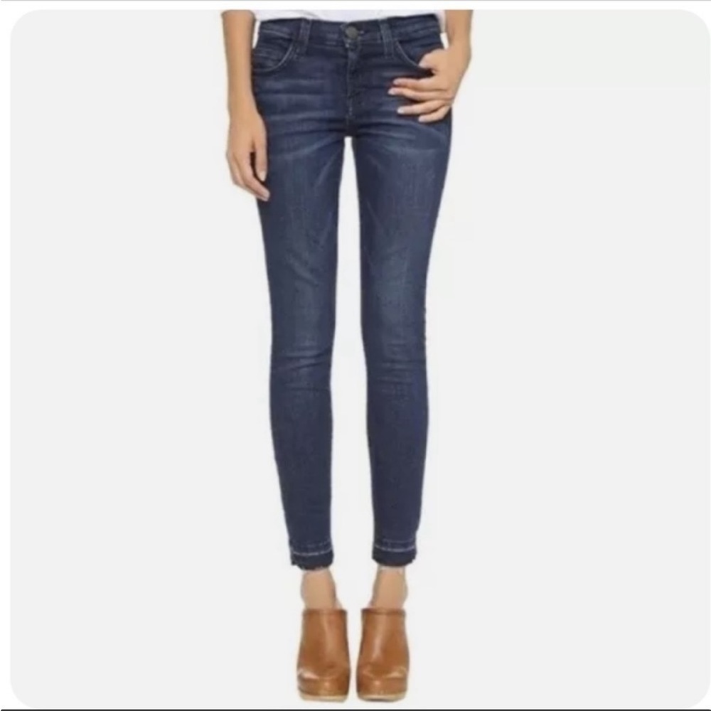 Current/Elliott Blue Stiletto Released Hem Skinny Jeans Size 25 Raw Hem